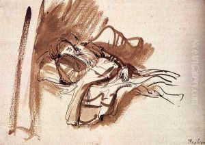 Saskia Asleep In Bed by Harmenszoon van Rijn Rembrandt