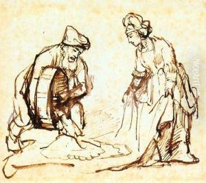 Boaz Casting Barley into Ruth's Veil c. 1645 by Harmenszoon van Rijn Rembrandt