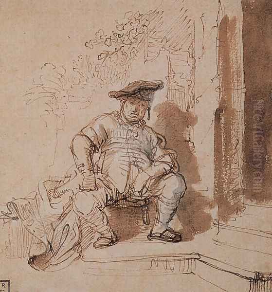 Seated Man Wearing a Flat Cap - view 1