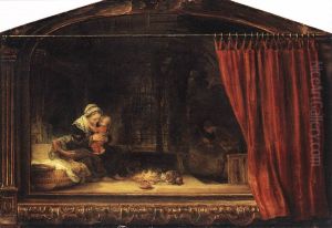 The Holy Family with a Curtain 1646 by Harmenszoon van Rijn Rembrandt