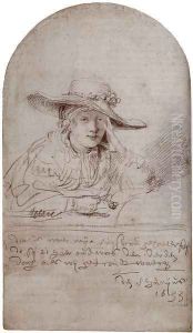 Saskia In A Straw Hat by Harmenszoon van Rijn Rembrandt