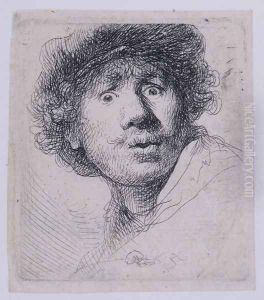 Self Portrait with a Cap, openmouthed