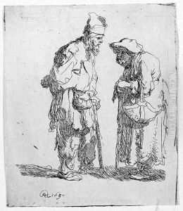A beggar Man and beggar Woman conversing by Harmenszoon van Rijn Rembrandt