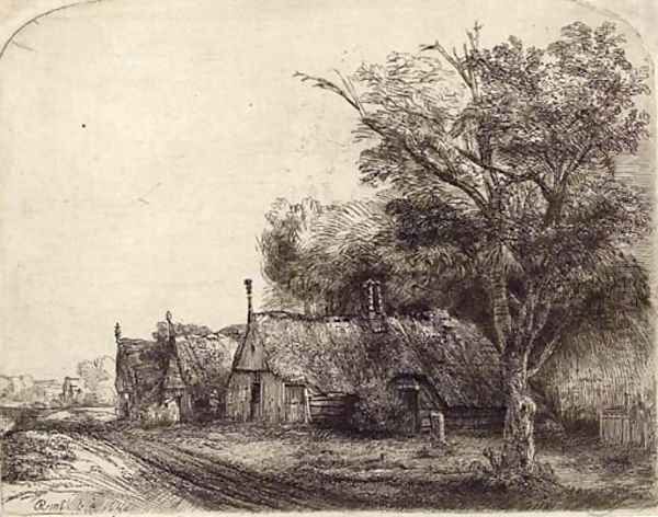 Landscape with three gabled Cottages beside a Road - view 1