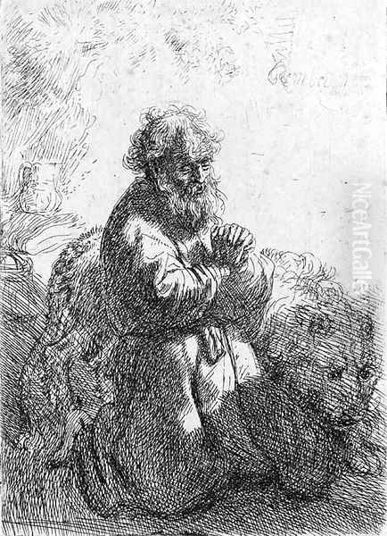 Saint Jerome kneeling in Prayer, looking down - view 1