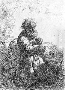 Saint Jerome kneeling in Prayer, looking down by Harmenszoon van Rijn Rembrandt