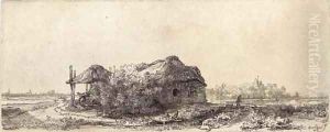 Landscape with a Cottage and Haybarn Oblong by Harmenszoon van Rijn Rembrandt
