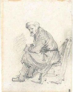 An old man wearing a turban seated in profile to the left by Harmenszoon van Rijn Rembrandt