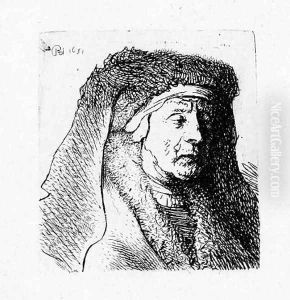 Bust of an old Woman in a furred Cloak and heavy Headdress by Harmenszoon van Rijn Rembrandt