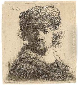 Self-Portrait in a heavy Fur Cap Bust by Harmenszoon van Rijn Rembrandt