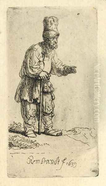 A Peasant in a high Cap, standing leaning on a Stick 2 - view 1