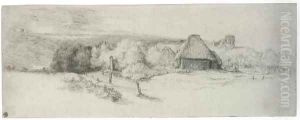 Landscape with Trees, Farm buildings and a Tower by Harmenszoon van Rijn Rembrandt