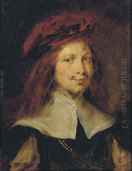 Portrait of a gentleman, bust length, wearing a red cap - view 1
