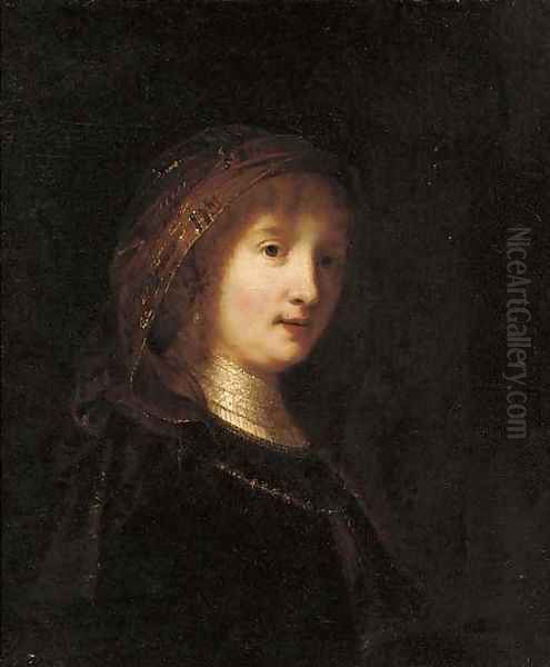 Portrait of a lady, bust-length, wearing a headdress - view 1
