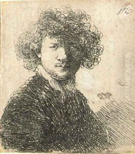 Self Portrait with curly Hair and white Collar Bust by Harmenszoon van Rijn Rembrandt