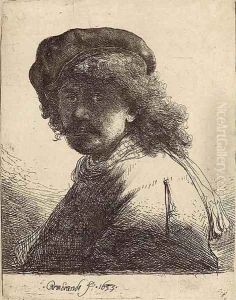 Self-Portrait in a Cap and Scarf with Face dark Bust by Harmenszoon van Rijn Rembrandt
