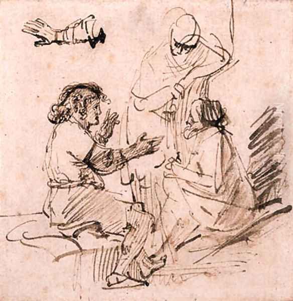 Joseph in Prison interpreting the Dreams of the Pharaoh's Baker and Butler, and a subsidiary study of an arm gesturing - view 1