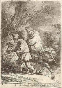 The Flight into Egypt Small Plate by Harmenszoon van Rijn Rembrandt