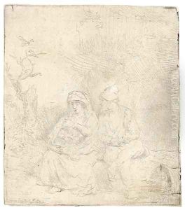 The Rest on the Flight into Egypt Lightly etched by Harmenszoon van Rijn Rembrandt