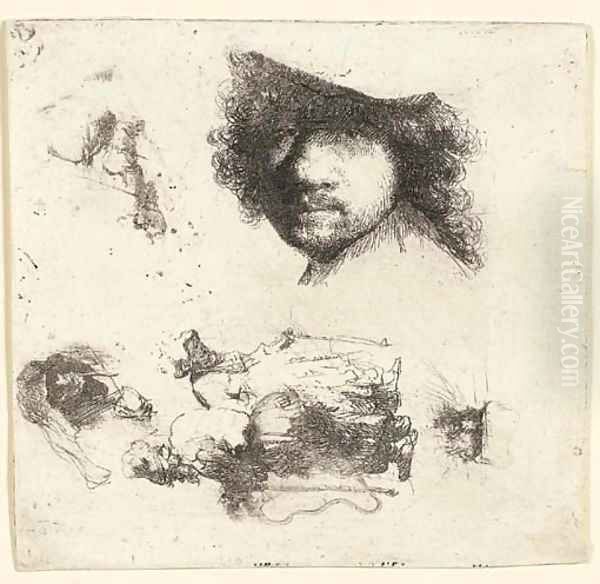 Sheet of Studies Head of the Artist, a Beggar Couple, Heads of an old Man and an old Woman, etc. - view 1