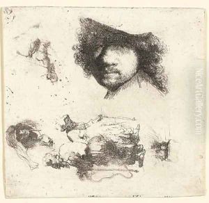 Sheet of Studies Head of the Artist, a Beggar Couple, Heads of an old Man and an old Woman, etc. by Harmenszoon van Rijn Rembrandt