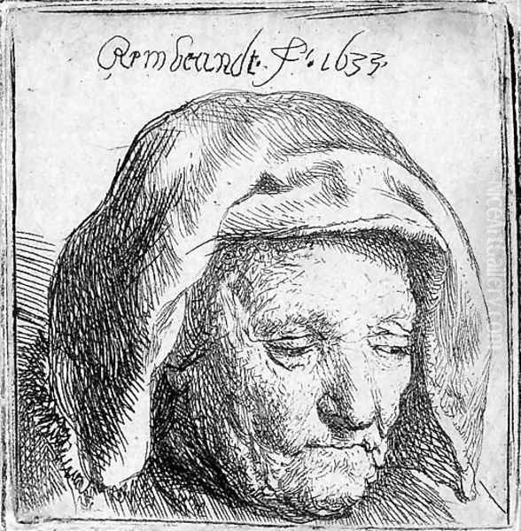 The Artist's Mother in a Cloth Headdress, looking down Head only - view 1