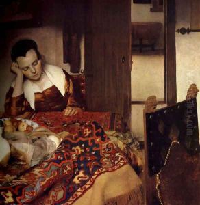 A Woman Asleep at Table c. 1657 by Jan Vermeer Van Delft