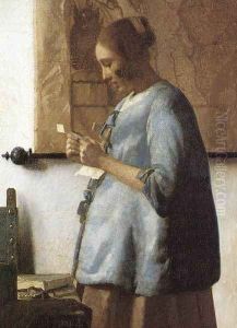 Woman in Blue Reading a Letter (detail) 1663-64 by Jan Vermeer Van Delft