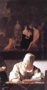 Lady Writing a Letter with Her Maid (detail-3) c. 1670 by Jan Vermeer Van Delft