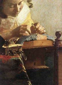 The Lacemaker (detail-1) 1669-70 by Jan Vermeer Van Delft