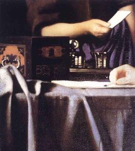 Lady with Her Maidservant Holding a Letter [detail: 3] by Jan Vermeer Van Delft