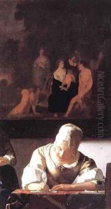Lady Writing a Letter with Her Maid (detail) 3 by Jan Vermeer Van Delft