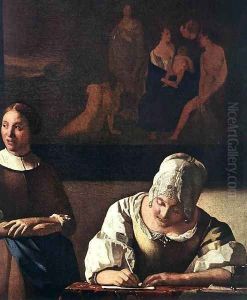 Lady Writing a Letter with Her Maid (detail) by Jan Vermeer Van Delft
