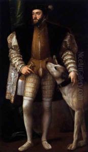 Charles V Standing with His Dog by Tiziano Vecellio (Titian)