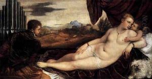 Venus and Cupid with an Organist by Tiziano Vecellio (Titian)