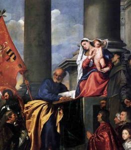 Madonna with Saints and Members of the Pesaro Family (detail 1) by Tiziano Vecellio (Titian)