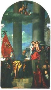 Madonna and Child Enthroned with Saints and the Pesaro Family (The Pesaro Altarpiece) by Tiziano Vecellio (Titian)