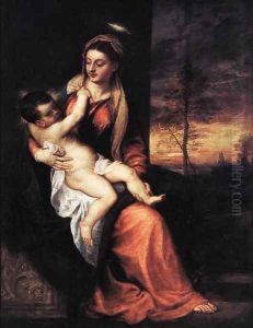 Madonna and Child in an Evening Landscape by Tiziano Vecellio (Titian)