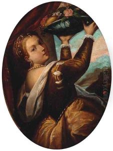 A girl with a basket of fruit