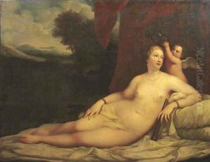 Venus crowned by Cupid, a landscape beyond by Tiziano Vecellio (Titian)
