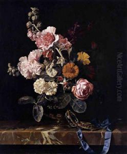 Vase Of Flowers With Pocket Watch 1656 by Willem Van Aelst