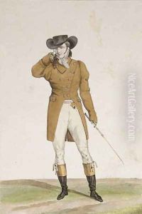 A Dandy dressed in a boat-shaped hat, a dun-coloured jacket and buckskin breeches, plate 1 from the Incroyable et merveilleuses series of fashion plates, engraved by Georges Jacques Gatine 1773-1831 published 1797 in Paris by Carle Vernet