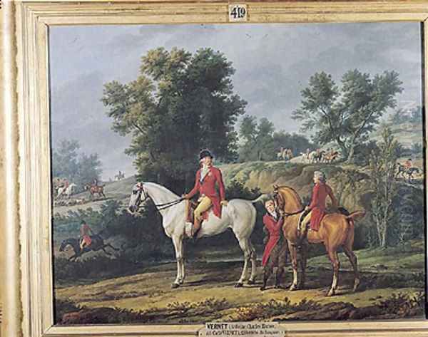 Philippe Egalite 1747-93 Duke of Orleans and his son Louis-Philippe 1773-1850 Duke of Chartres leaving for the Hunt, 1788 - view 1