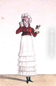 A Lady in a Levantine hat, a tiered skirt and a velvet jacket, plate 6 from the Incroyable et merveilleuse series of fashion plates, engraved by Georges Jacques Gatine 1773-1831 published 1797 in Paris by Carle Vernet