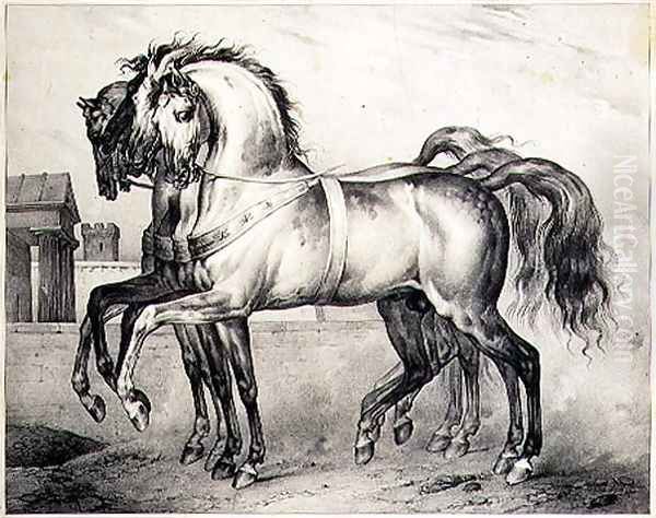 The horses ridden by Louis Philippe, the Duke of Orleans at the Battle of Valmy, engraved by Victor Adam 1801-66 c.1834-38 by Carle Vernet