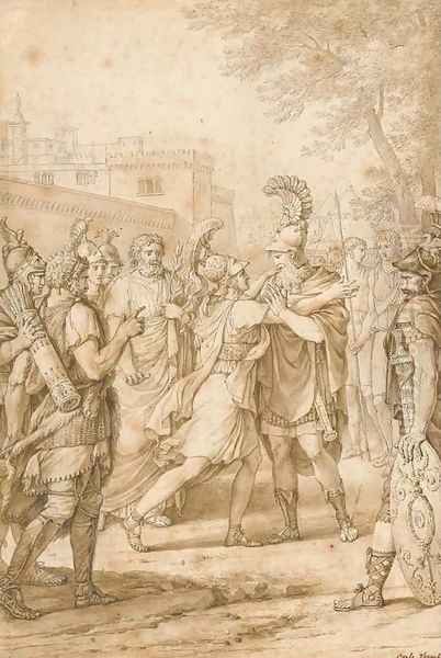 A Roman soldier beseeching another, surrounded by figures, after La Thebaede by Jean Racine - view 1