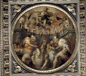 Allegory of the districts of Santa Croce and Santo Spirito from the ceiling of the Salone dei Cinquecento, 1565 by Giorgio Vasari
