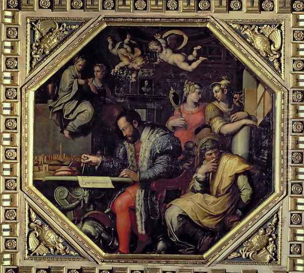 Cosimo I de' Medici (1519-74) planning the conquest of Siena in 1555, from the ceiling of the Salone dei Cinquecento, 1565 - view 1