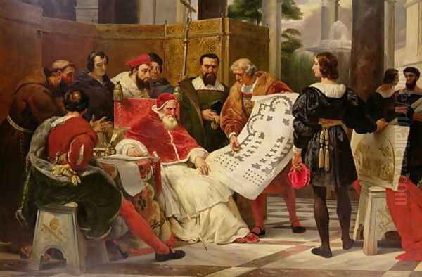 Pope Julius II ordering Bramante, Michelangelo and Raphael to construct the Vatican and St. Peters, 1827 - view 1