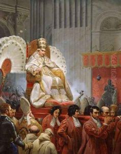 Pope Pius VIII 1761-1830 in St. Peters on the Sedia Gestatoria by Horace Vernet